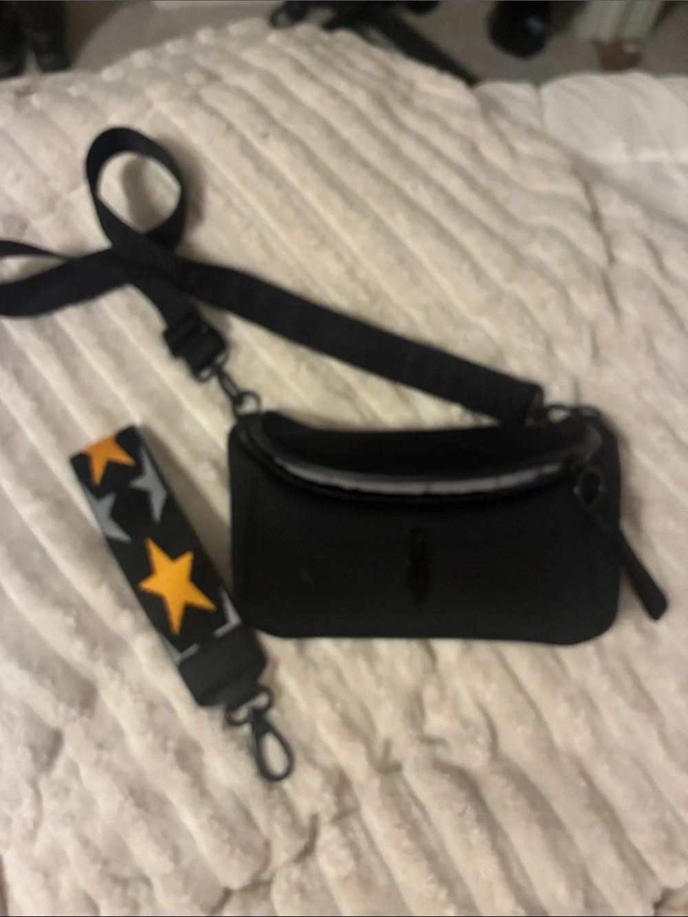 Black Women's Crossbody Bag with Star-Accent Detachable Strap